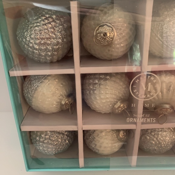 Martha Stewart Christmas Ornaments White And Silver Glitter Ornaments Set Of 12 - Picture 8 of 13